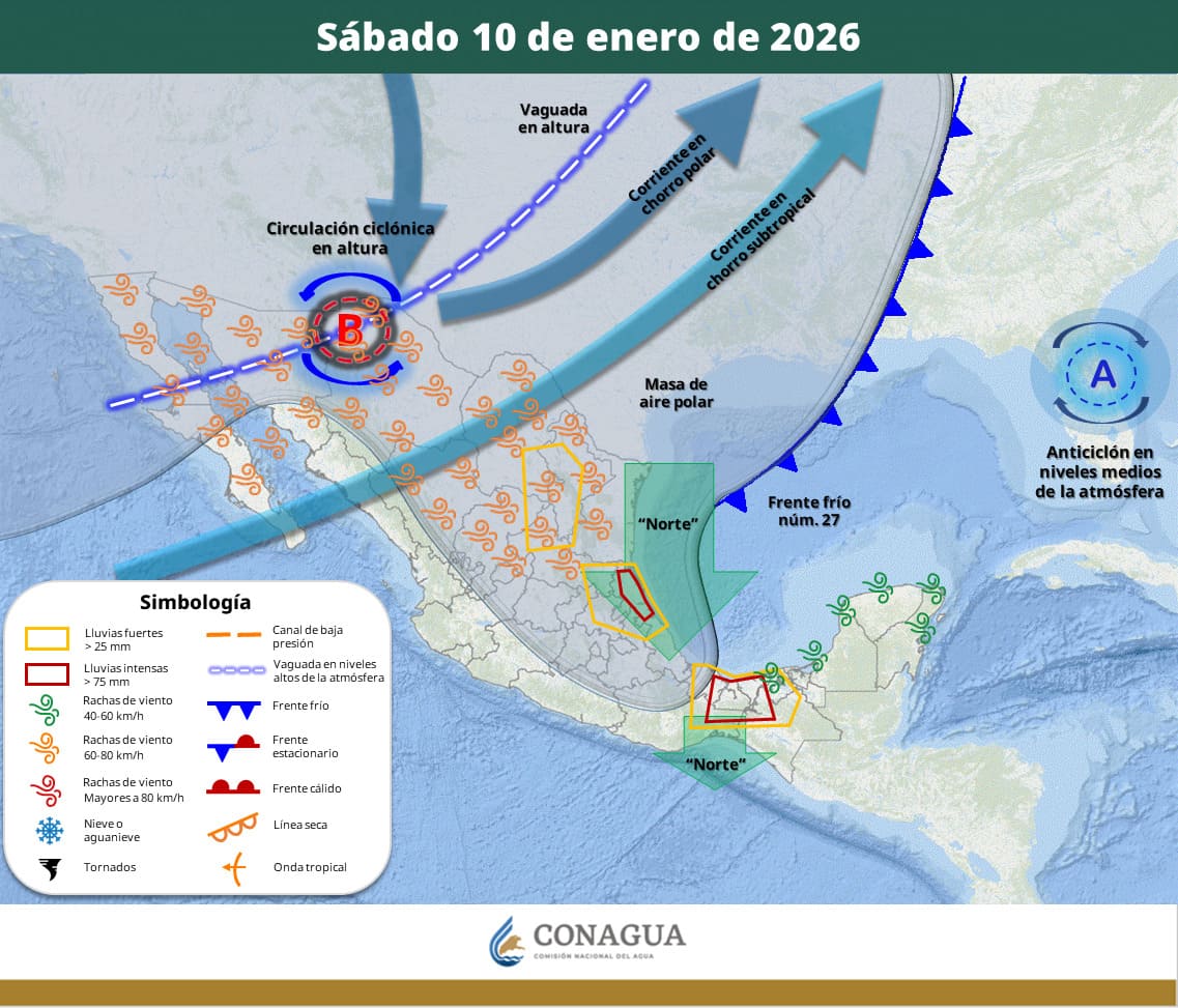 Circulación ciclónica en México el 10 de enero | SMN Conagua