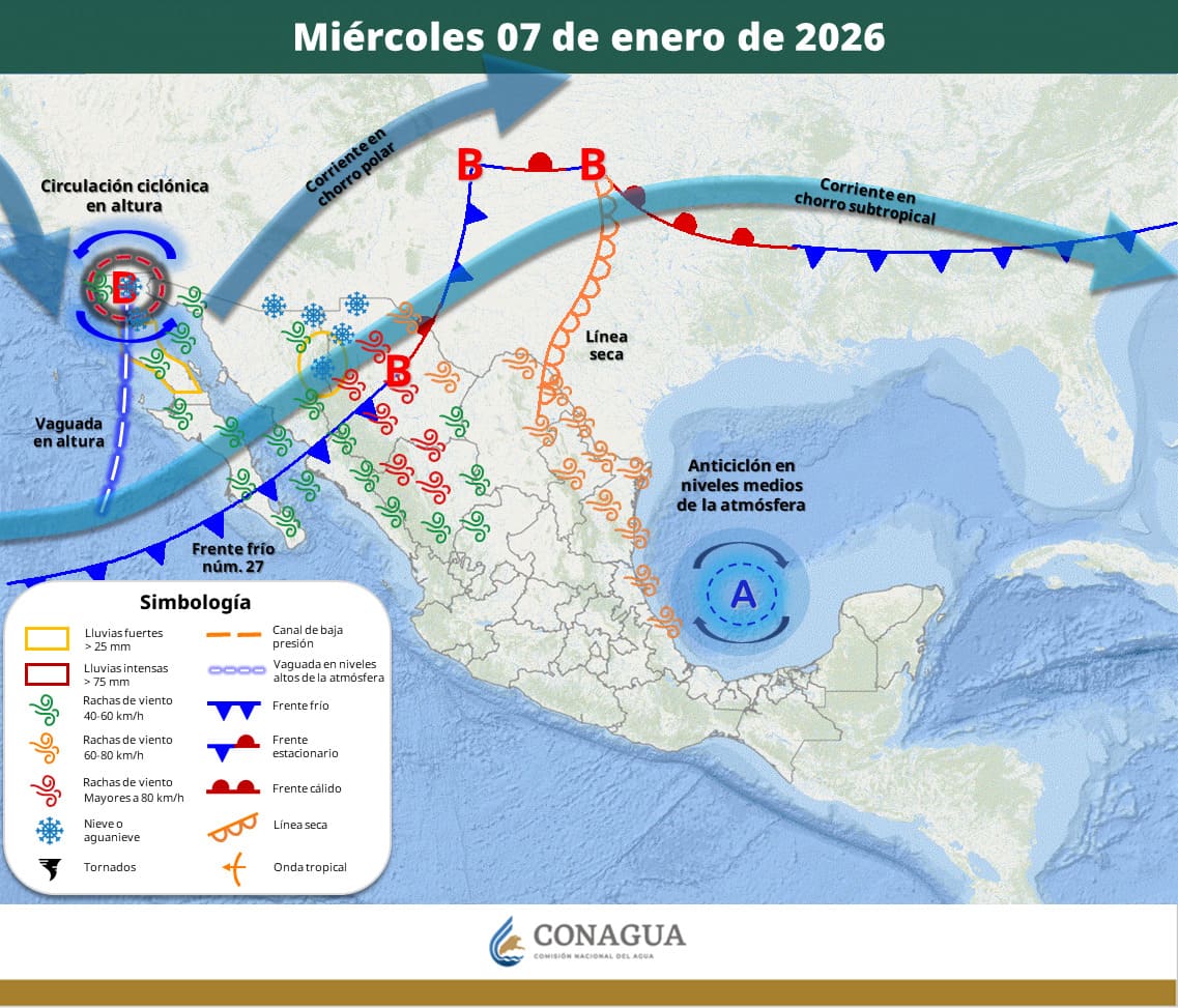 Circulación ciclónica en México el 7 de enero | SMN Conagua