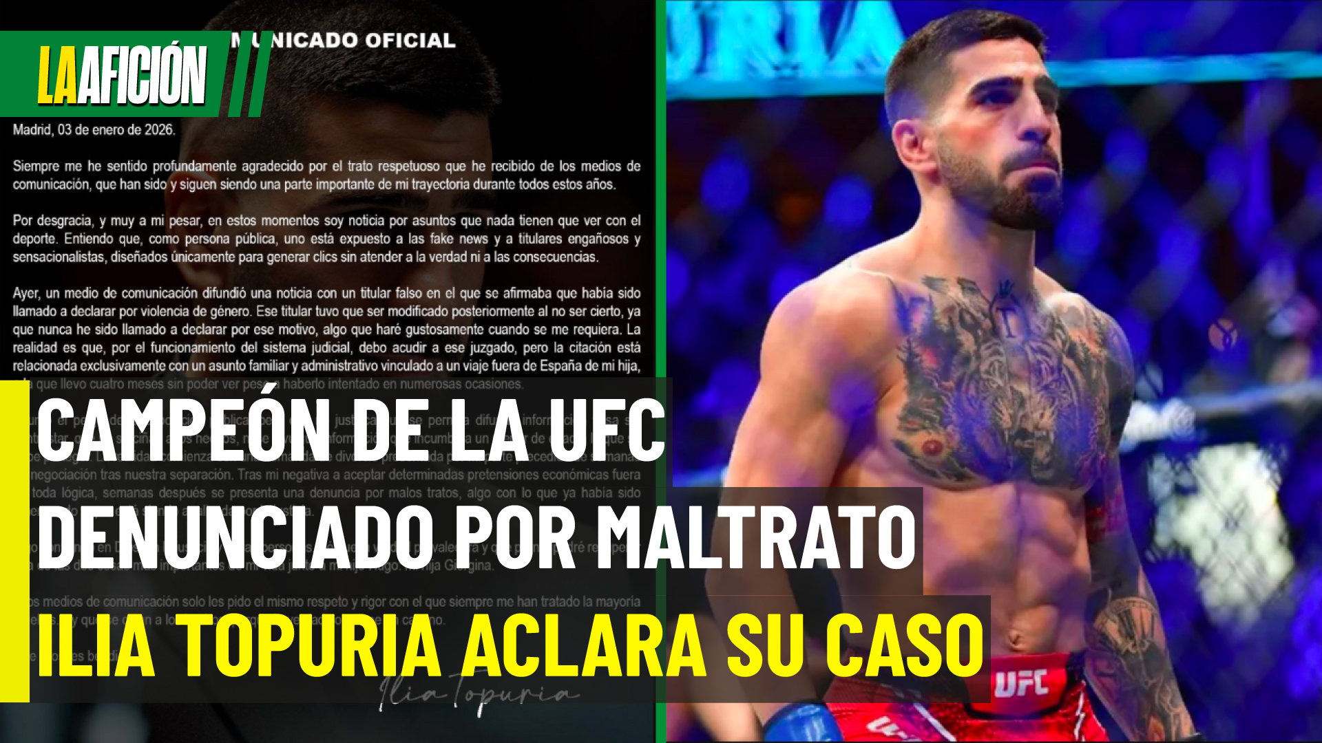 Ilia Topuria citado por un juzgado en España tras denuncia de su exesposa
