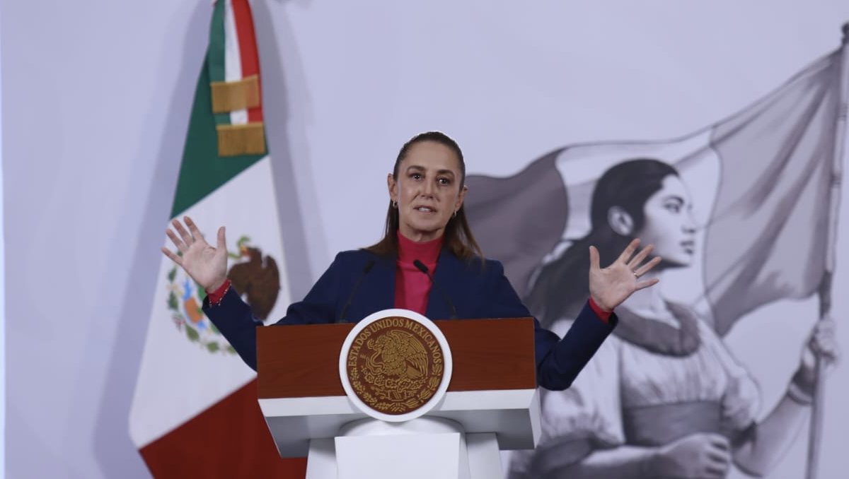 La presidenta Claudia Sheinbaum el 7 de enero en Palacio Nacional, para su conferencia matutina. | Juan Carlos Bautista