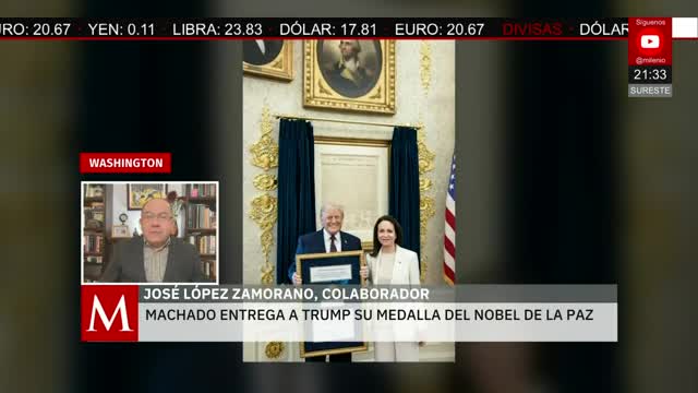 Corina Machado entrega su medalla 'Nobel de la Paz' a Trump | Pedro Gamboa, 15 de enero de 2026