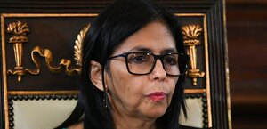 Delcy Rodríguez, durante el acto en que rindió protesta como presidenta interina de Venezuela