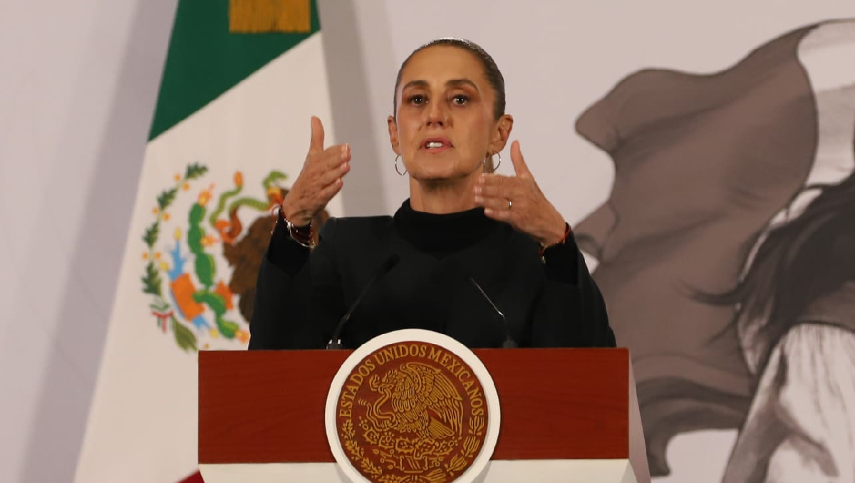 La Presidenta desde el Salón de Tesorería en Palacio Nacional para su conferencia. | Javier Ríos