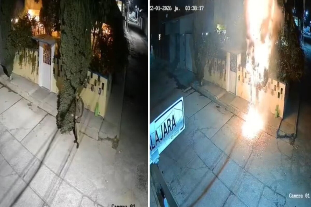 Cámaras de vigilancia captaron el momento en que un sujeto prende fuego a un árbol en la vía pública en Pachuca.
