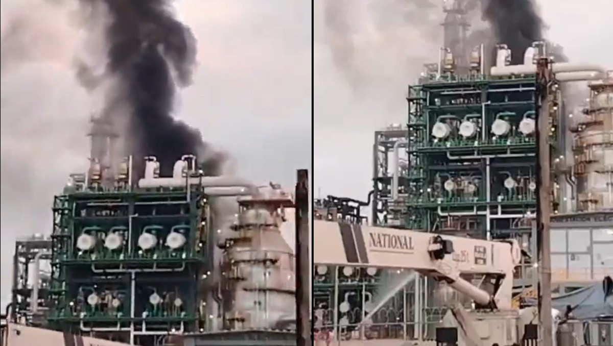 Incendio en la refinería de Olmeca, Tabasco, es controlado por personal de Pemex; no hay heridos