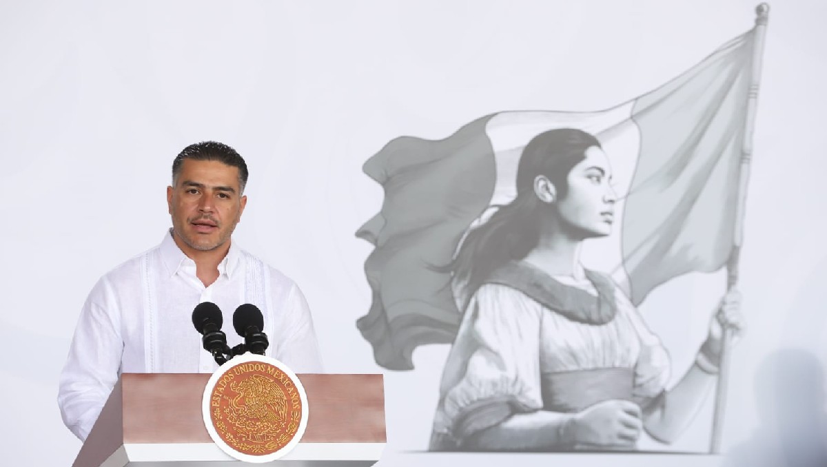 Omar García en la conferencia mañanera desde Veracruz. | Foto: Jesús Quintanar