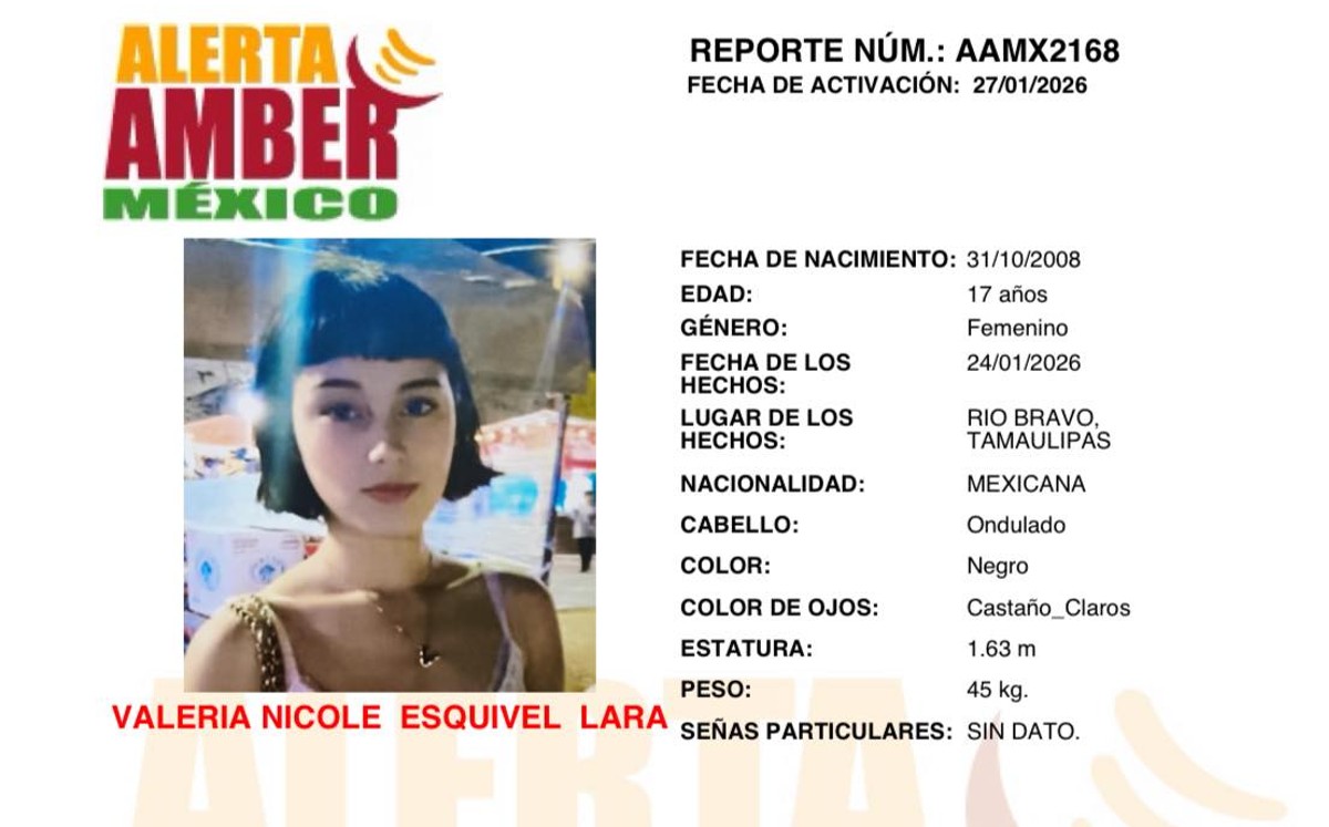 Buscan a la adolescente Valeria Nicole Esquivel Lara, de 17 años de edad en las 32 Entidades Federativas.