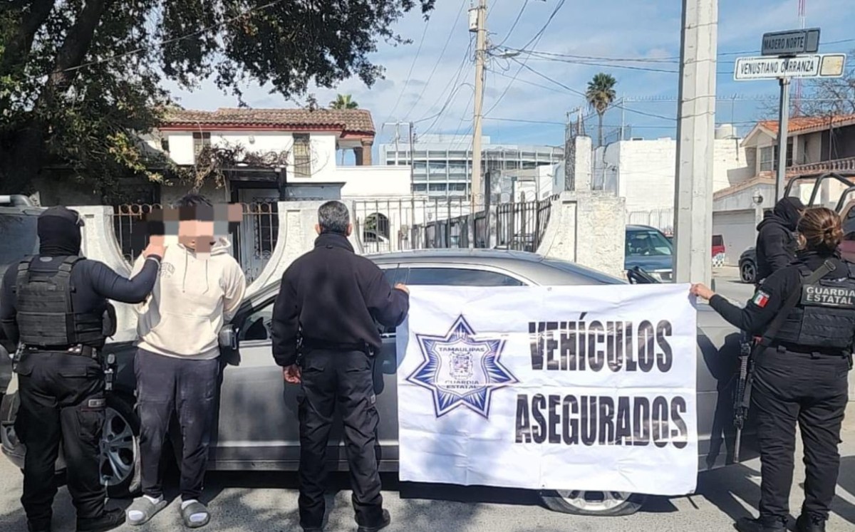 Guardia Estatal asegura en Reynosa a un hombre en posesión de narcóticos.