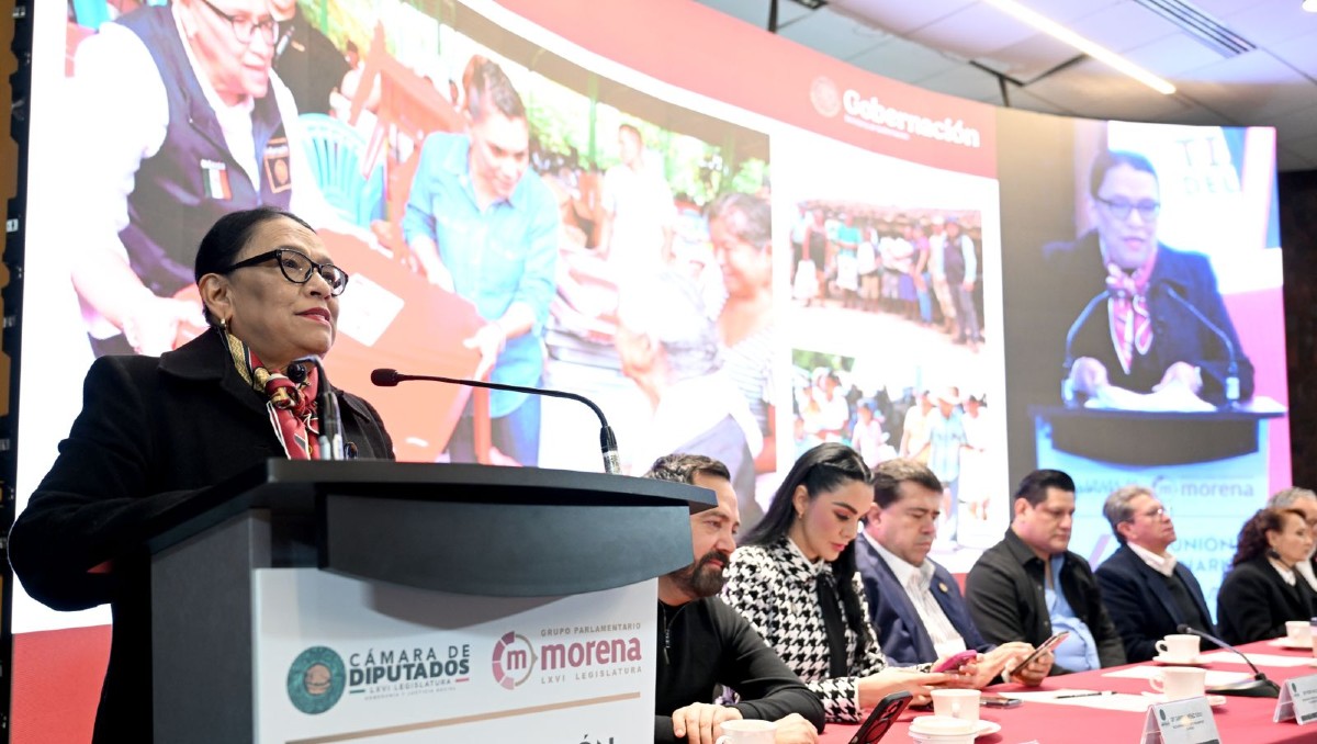 Rosa Icela Rodríguez en la reunión plenaria de Morena en la Cámara de Diputados | Especial