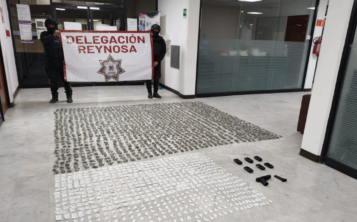 Aseguran armas y drogas tras persecución de un auto en Río Bravo