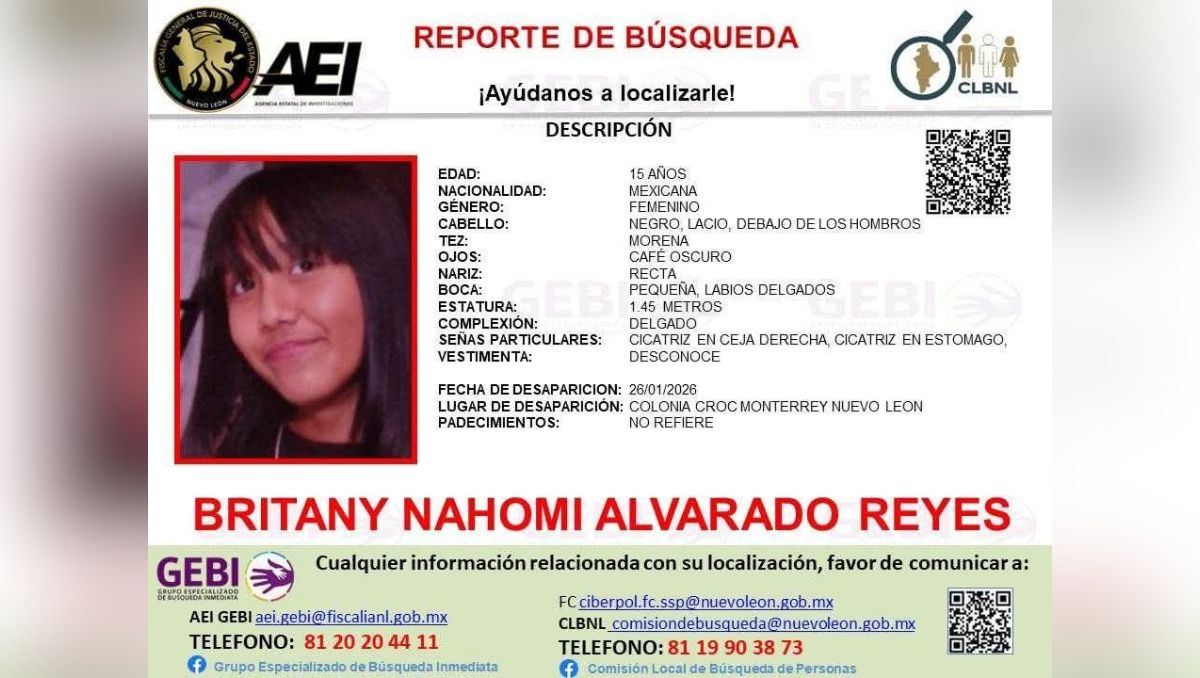 Britany Nahomi Alvarado Reyes desapareció en la colonia CROC. | Especial