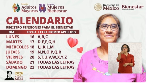 Calendario de registro a Pensiones Bienestar para Adultos Mayores y Mujeres | Captura