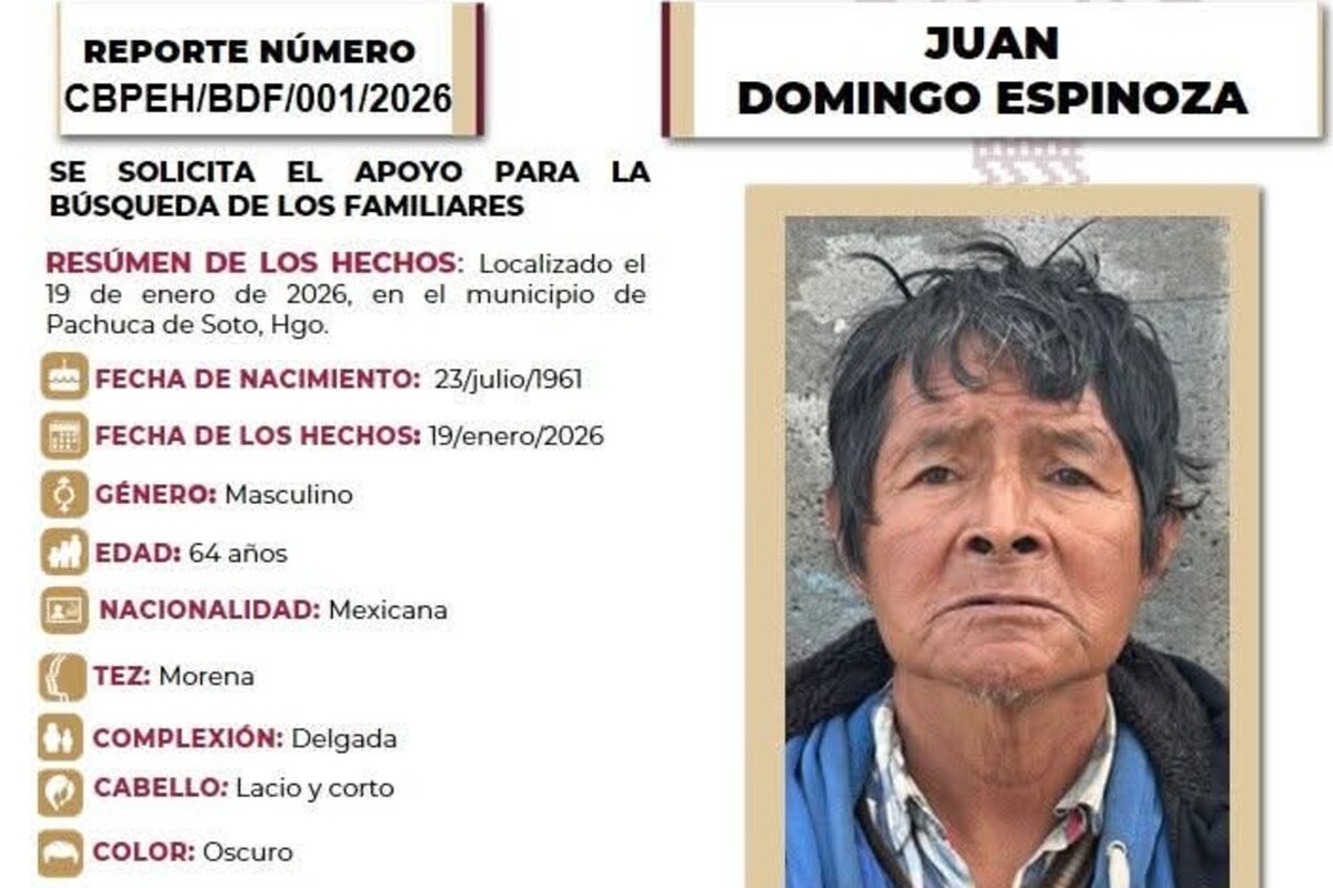 Juan Domingo Espinoza fue localizado en Pachuca el pasado 19 de enero.