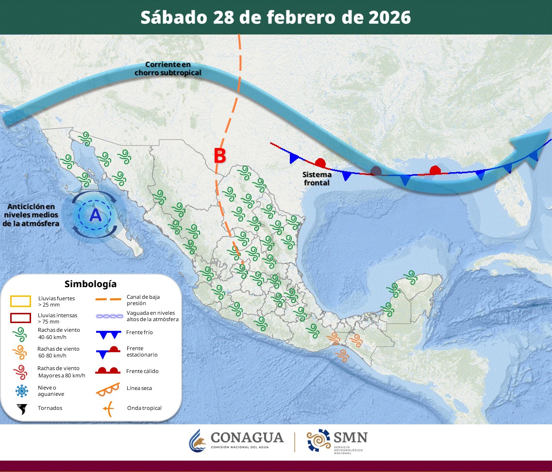 Sistemas meteorológicos en México el 28 de febrero | SMN Conagua