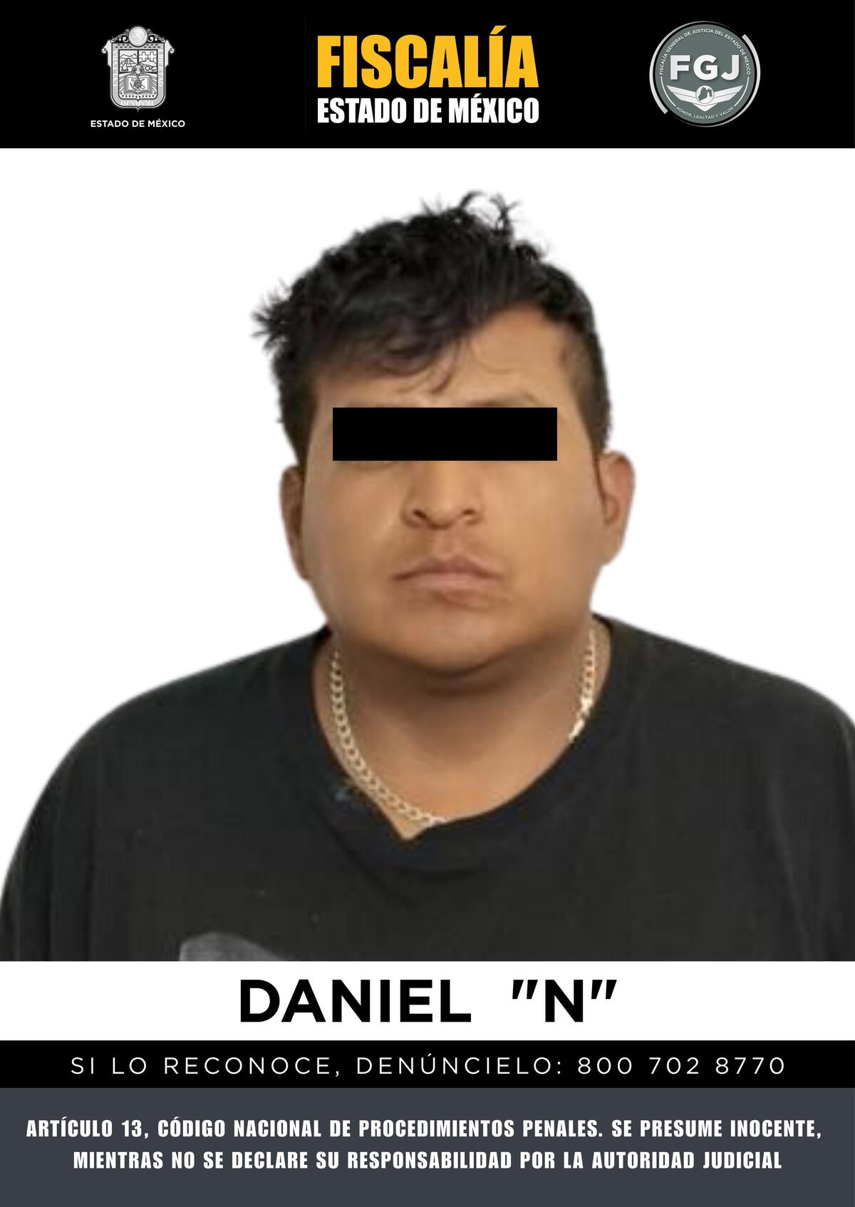 La Fiscalía del Estado de México informó la detención de Daniel “N” | Especial