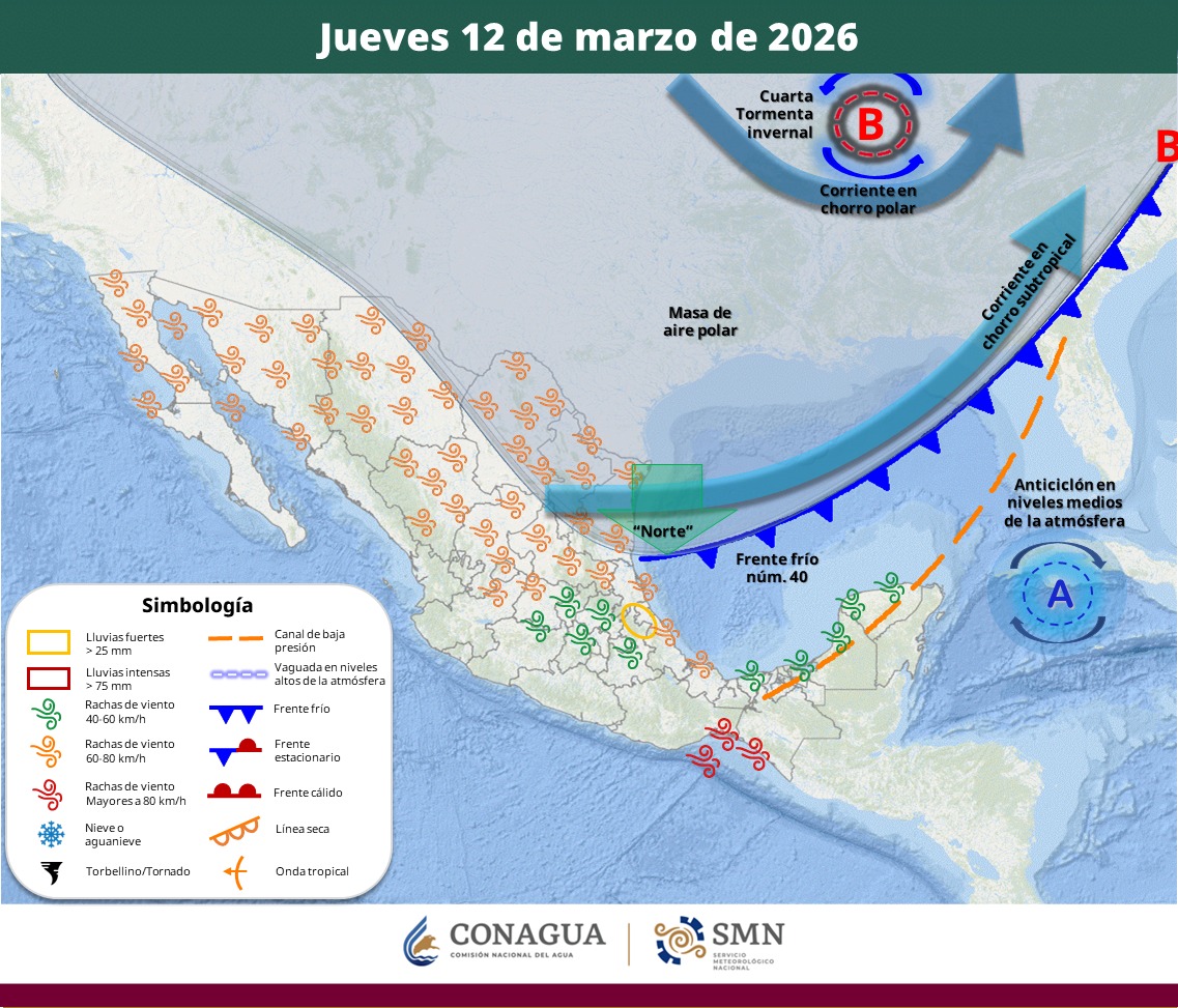 Fenómenos meteorológicos en México el 12 de marzo | SMN Conagua