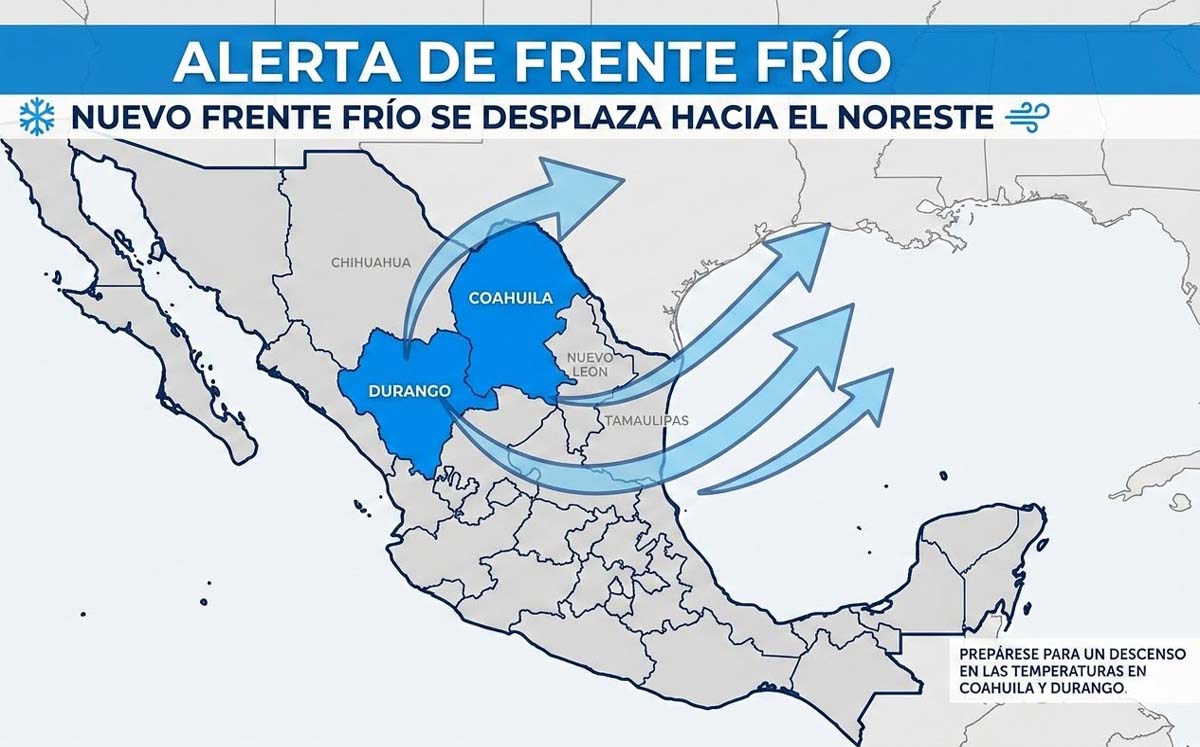 Frente frío 40 afectará a Coahuila y Durango. | Foto: Generada con IA
