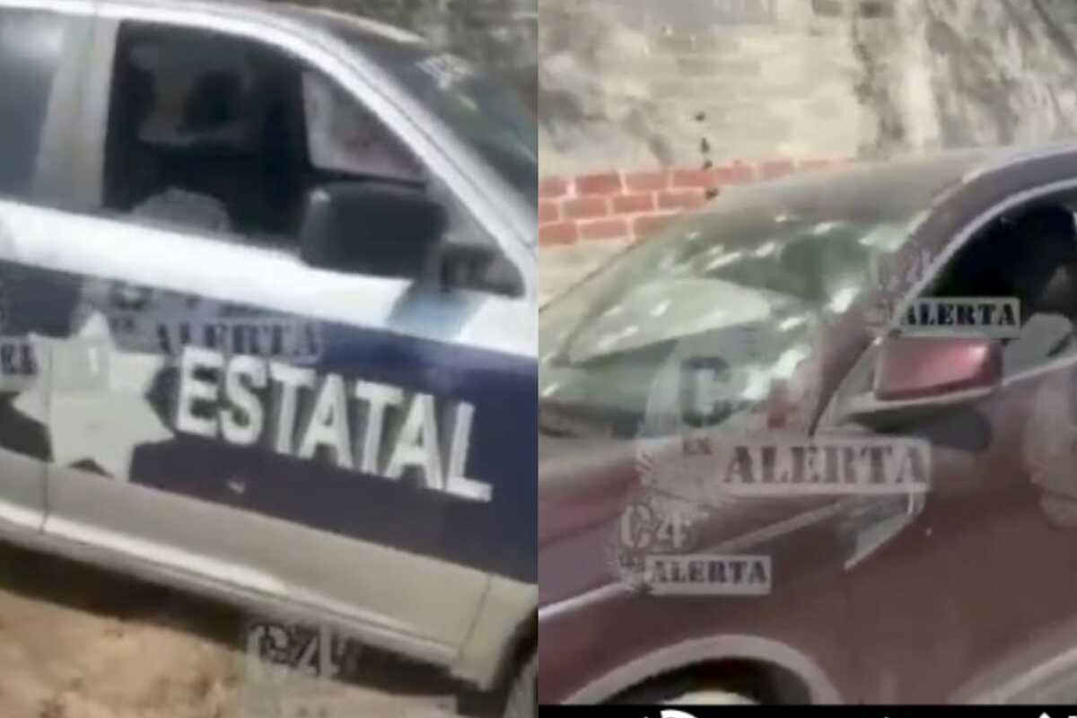 El vehículo de los sicarios y el de los policías quedaron impactados de bala.