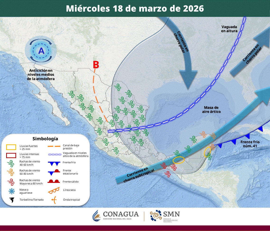 Sistemas meteorológicos en México el miércoles 18 de marzo | SMN Conagua