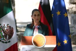 La presidenta Claudia Sheinbaum en conferencia de prensa desde el Museo Maya