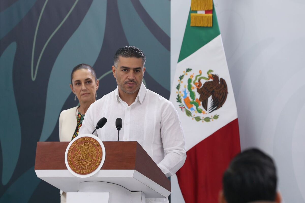 Omar García Harfuch, titular de la SSPC en La Mañanera del Pueblo desde Cancún. | Foto: Ariana Pérez