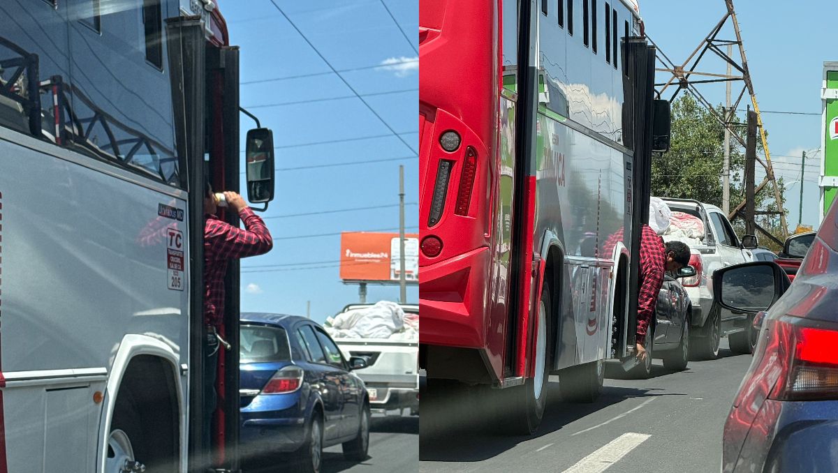 El ayudante del transporte público arrojó la lata de cerveza debajo del camión. Foto: (Especial)
