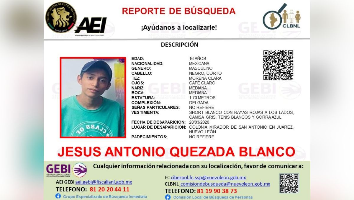 Ficha de búsqueda de Jesús Antonio Quesada Blanco. | Especial