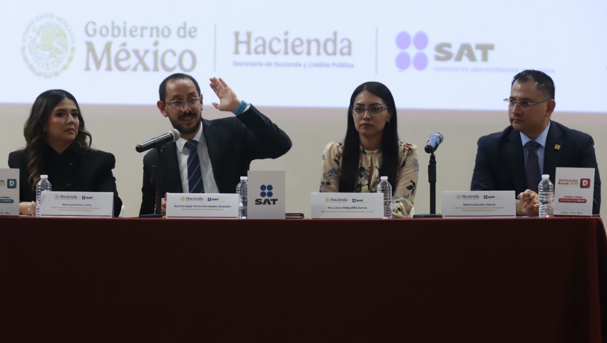 Funcionarios del SAT dieron conferencia de prensa sobre expectativas de la declaración anual. Foto: Juan Carlos Bautista