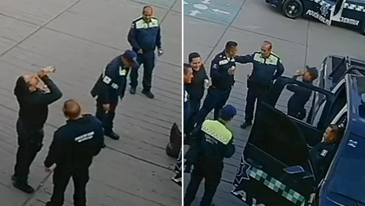 Policías viales de Zacatecas fueron captados mientras ingerían alcohólicas en un patio de la corporación. | Especial