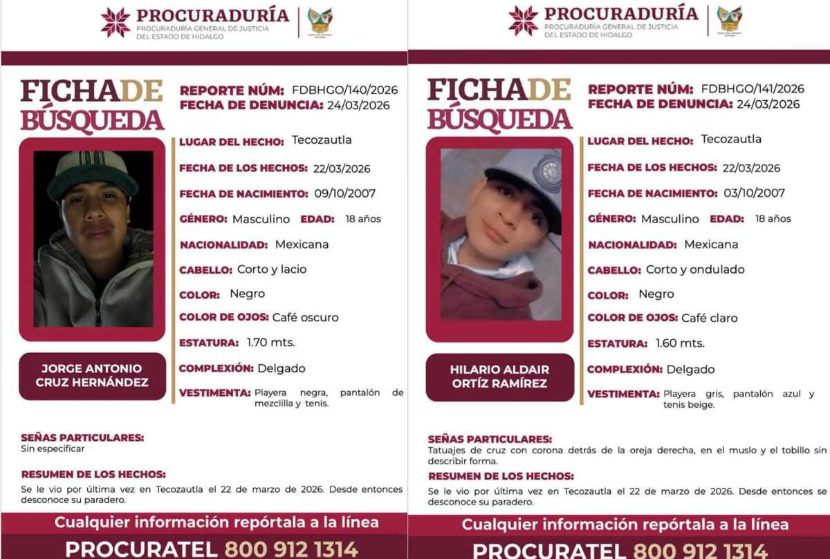 Desaparecen dos jóvenes de 18 años. (Cortesía)