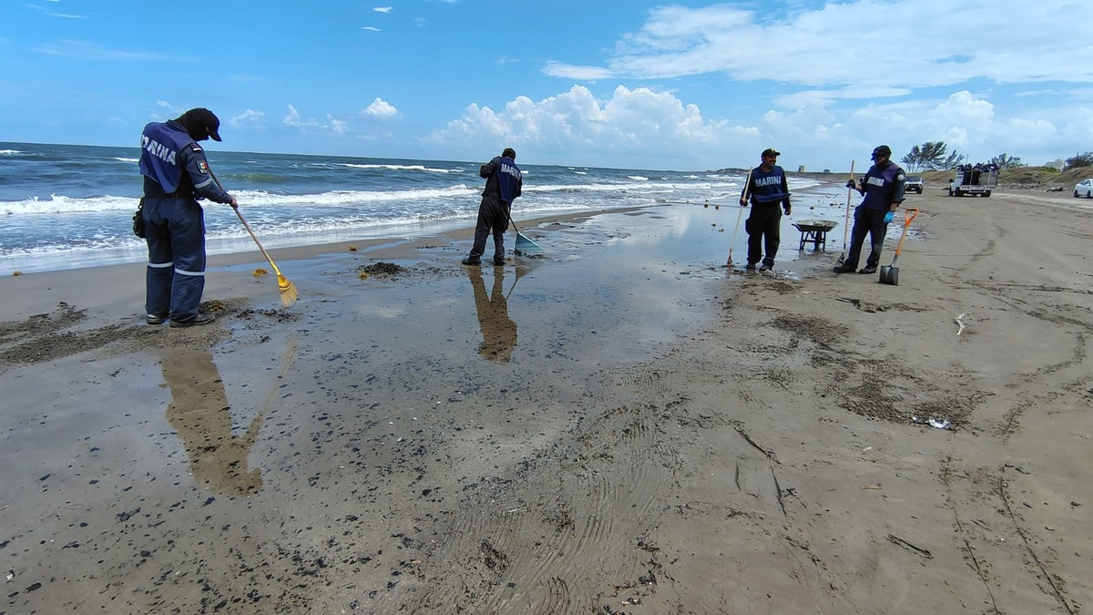 La contaminación por chapopote se extiende en más de 600 kilómetros en el litoral del Golfo de México.