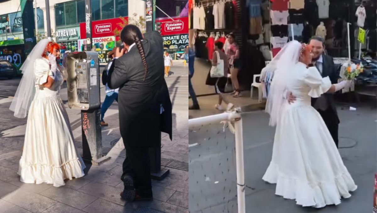 Los novios recorrieron varias calles del Centro de Monterrey haciendo su sesión de fotos. | Especial