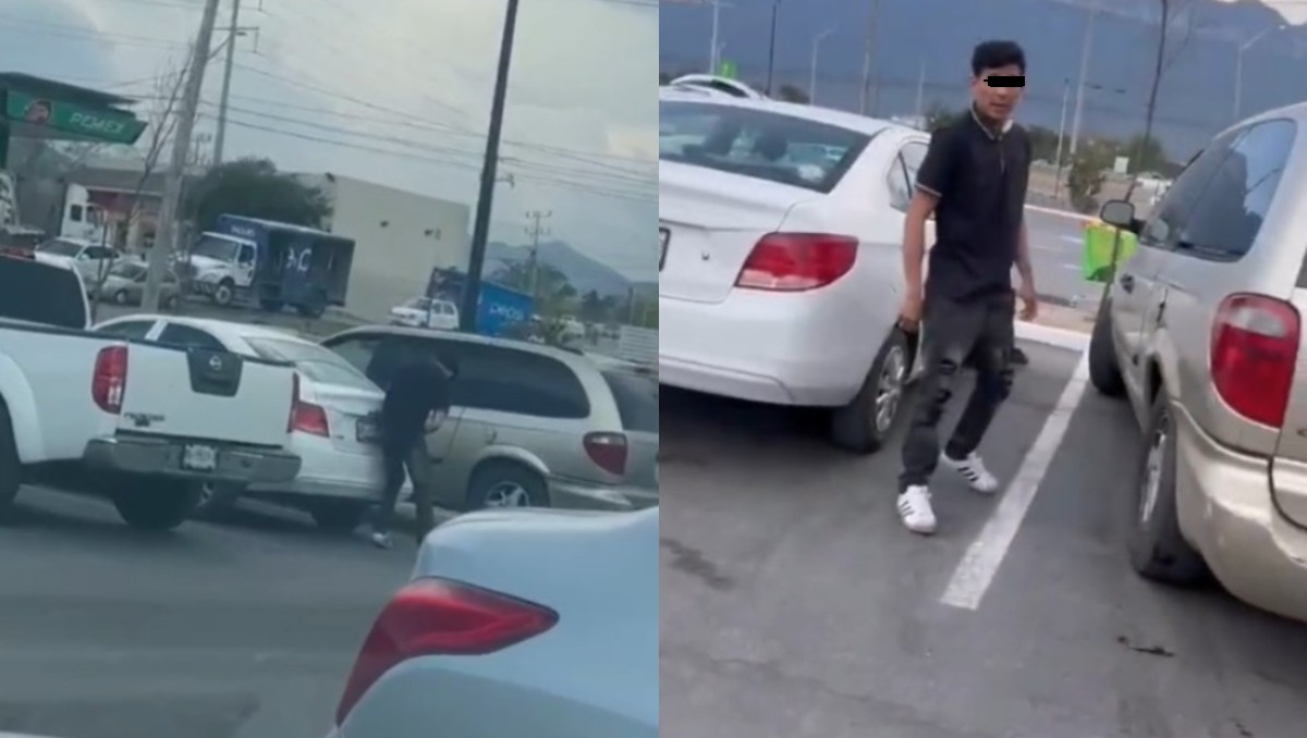 El joven fue videograbado por otro automovilista. Foto: Especial