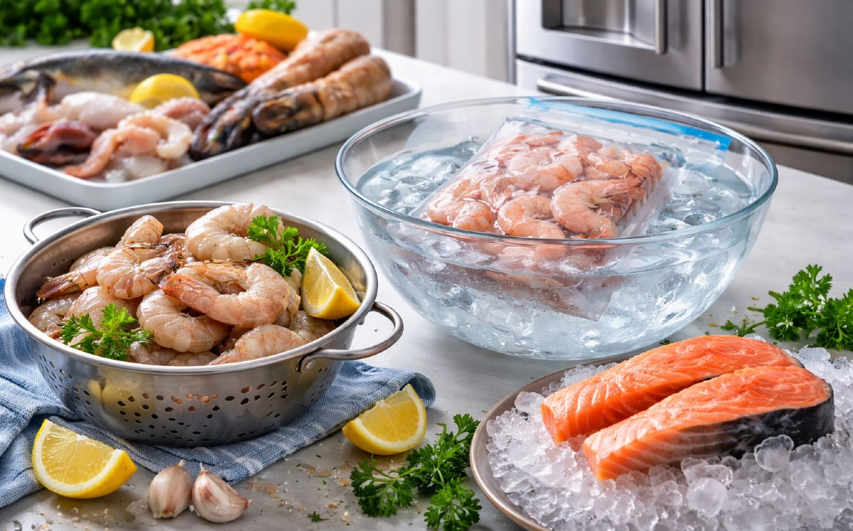 Riesgos de descongelar pescado y mariscos a temperatura ambiente y cómo hacerlo bien.