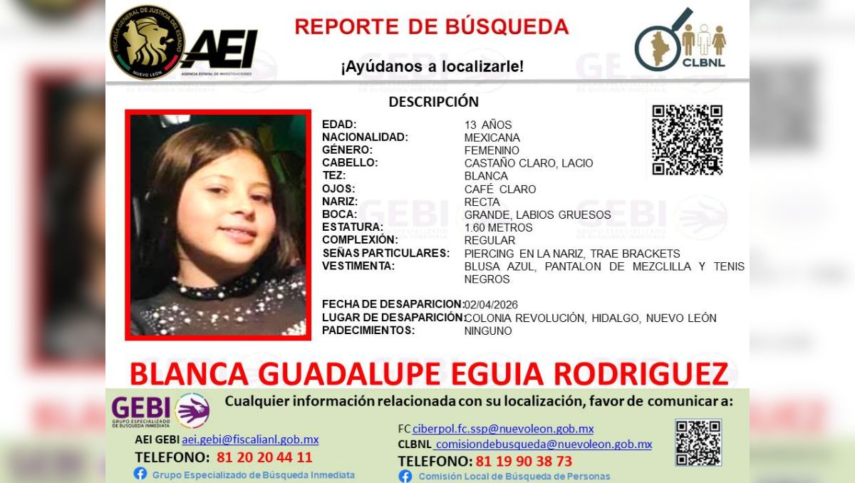 La menor fue vista por última vez el 2 de abril | Especial