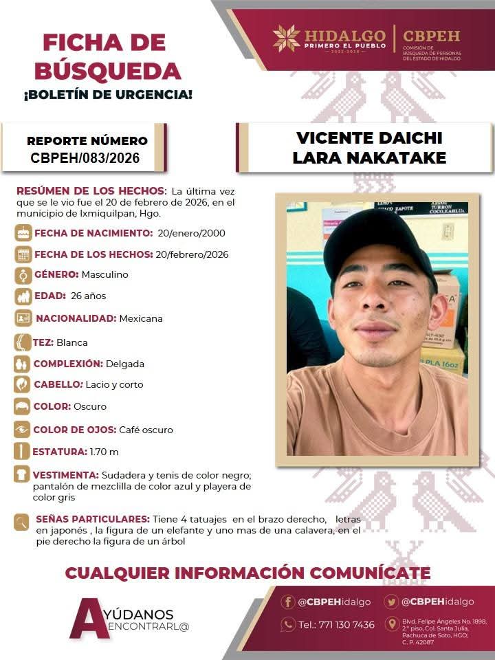 Buscan a Vicente Daichi Lara. (Cortesía)