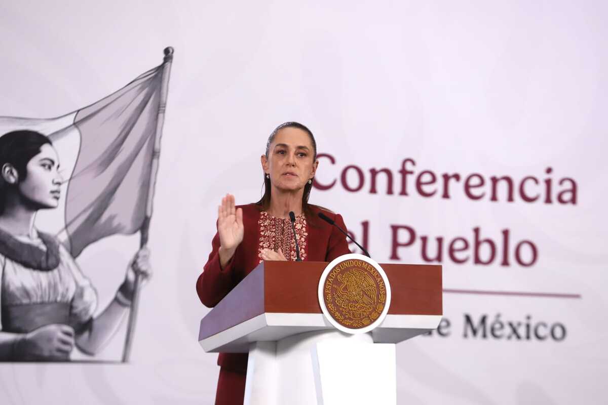 La presidenta Claudia Sheinbaum en conferencia de prensa desde Palacio Nacional.