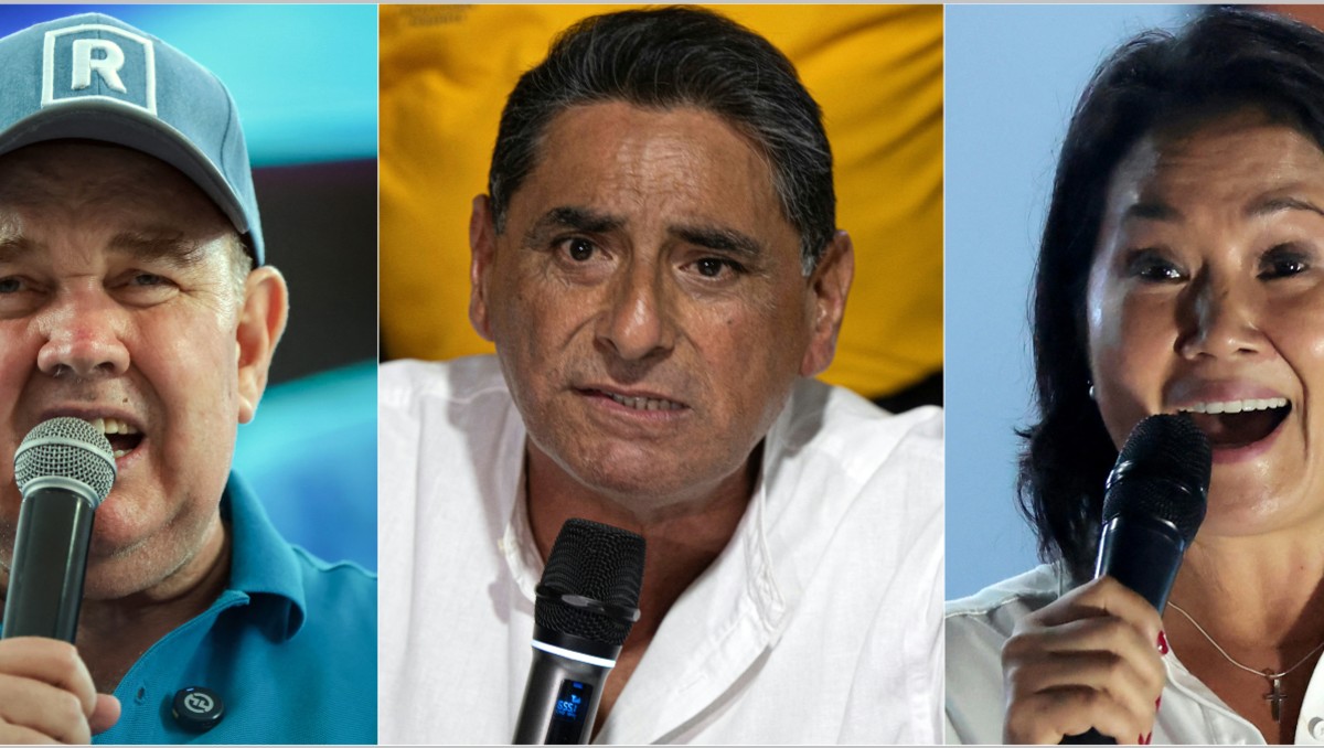 De izquierda a derecha: Rafael Lopez Aliaga, Carlos Alvarez y Keiko Fujimori. | AFP