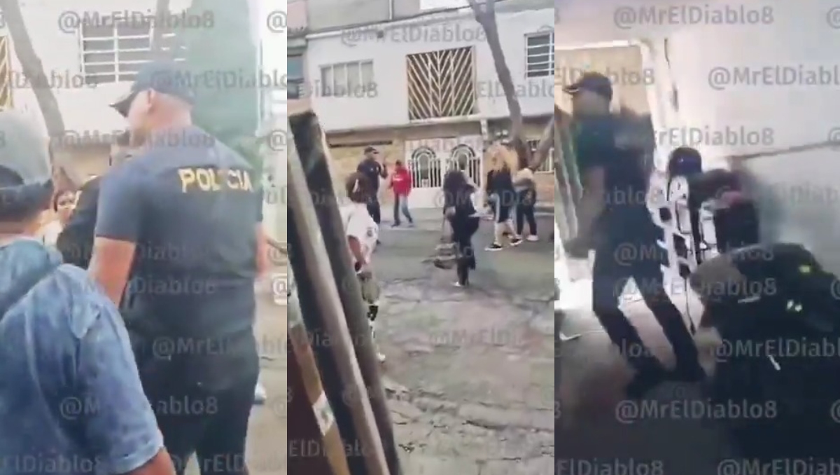 La riña entre vecinos y oficiales de la SSC se dio en la calle Colima, en pleno barrio de la San Fe. | Especial