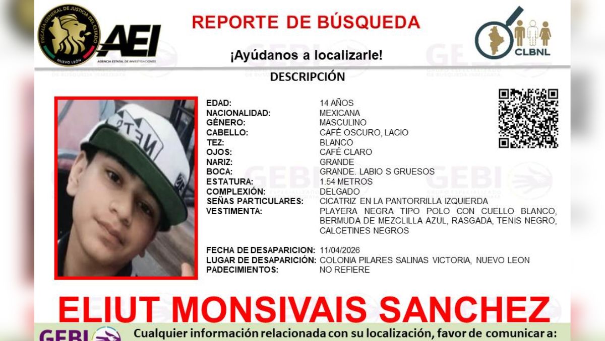 Eliut Monsiváis Sánchez, de 14 años, fue visto por última vez el sábado 11 de abril en la colonia Los Pilares. | Especial