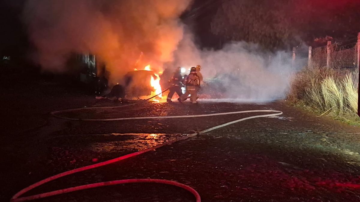 Personal de Bomberos Voluntarios de San José Iturbide sofocaron el incendio en un tractocamión en la carretera Federal 57.