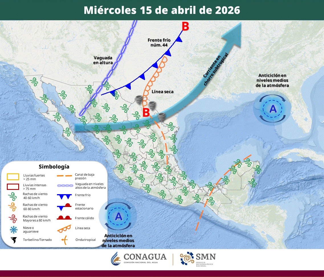 Torbellinos en México el 15 de abril de 2026 | SMN Conagua