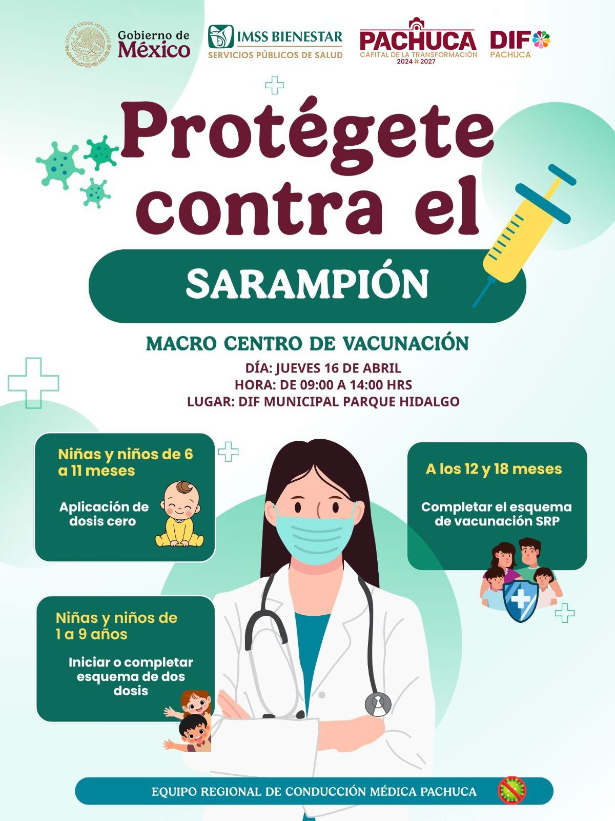 Instalan macro centro de vacunación contra sarampión en Pachuca