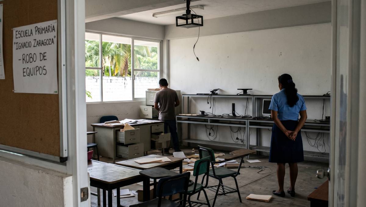 Saqueo en escuelas de Acapulco deja sin clases a alumnos. | Imagen ilustrativa hecha con IA