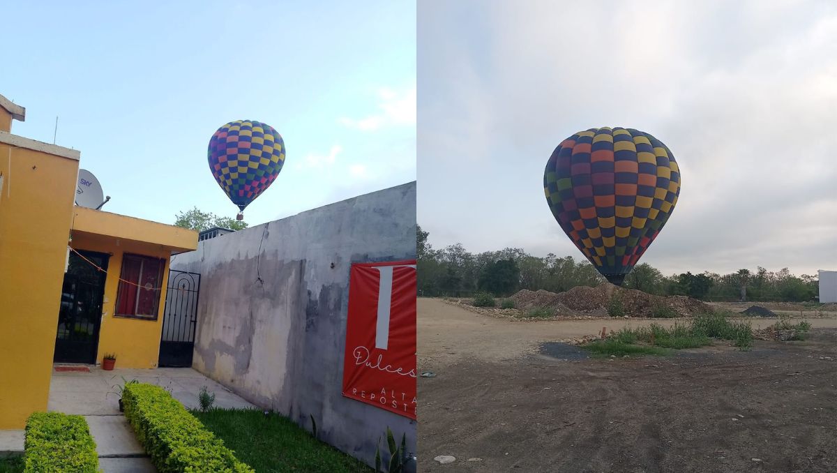 Globo aerostático pierde el control y aterriza en colonia Los Sabinos en Montemorelos, NL