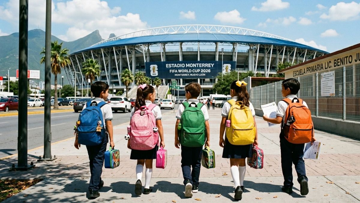 Adelantan último día de clases en Nuevo León por el Mundial 2026. | Imagen generada con IA