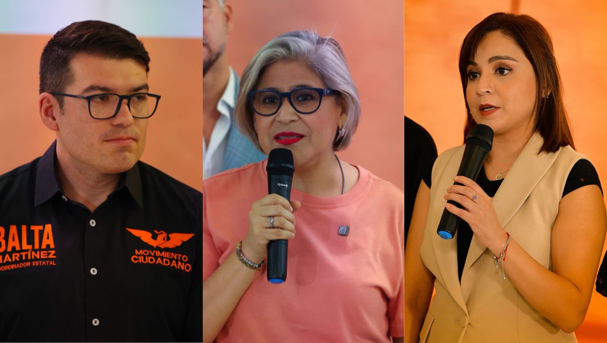 Los emecistas Baltazar Martínez, líder estatal; Sandra Pámanes, coordinadora de diputados; e Iraís Reyes, diputada federal. Jorge López y Especial