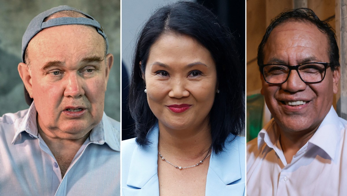 Rafael Lopez Aliaga, Keiko Fujimori y Roberto Sánchez. | AFP
