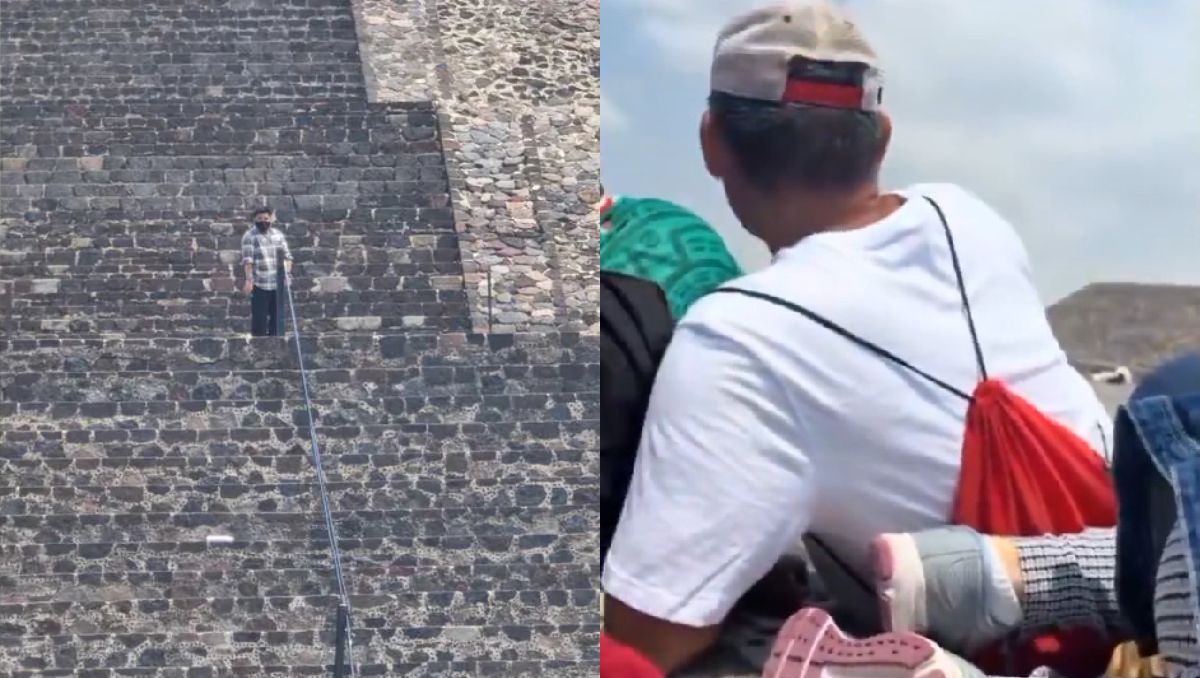 Los turistas se tiraron al suelo para protegerse de la balacera en Teotihuacan. Foto: (Especial)