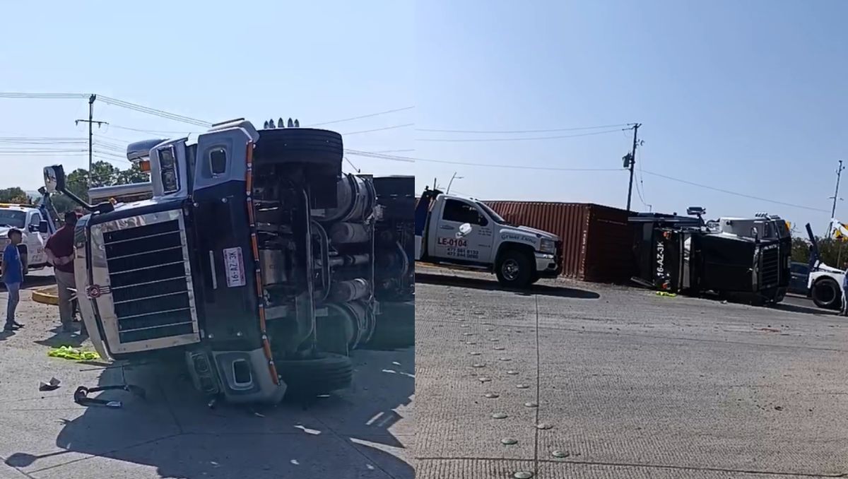 Vuelca tráiler en Eje Metropolitano de León-Loza de los Padres